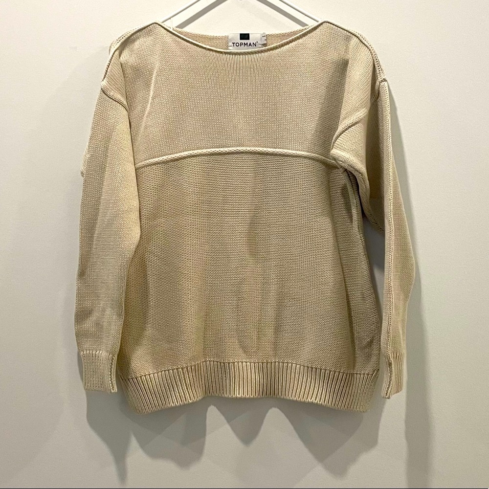 Topman Stone slash oversized neck jumper in white/cream in XS